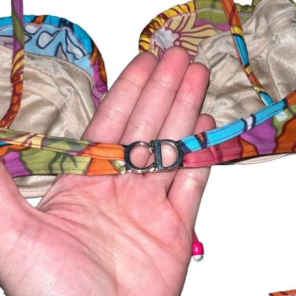 AUTH VTG Christian Dior Retro Floral Print Colorful Bikini Swimsuit Set - Picture 7 of 16